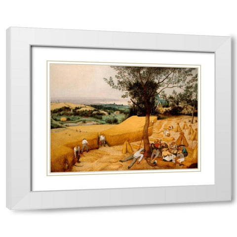 The Harvesters White Modern Wood Framed Art Print with Double Matting by Bruegel the Elder, Pieter