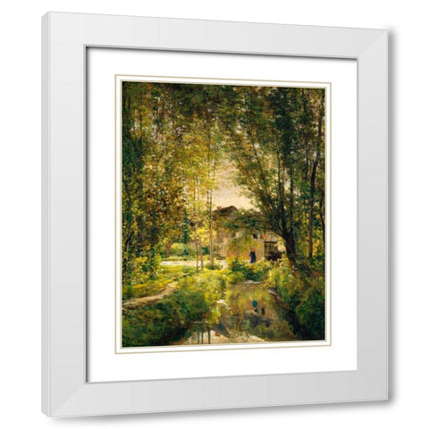 Landscape with a Sunlit Stream  White Modern Wood Framed Art Print with Double Matting by Daubigny, Charles-Francois