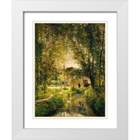 Landscape with a Sunlit Stream  White Modern Wood Framed Art Print with Double Matting by Daubigny, Charles-Francois
