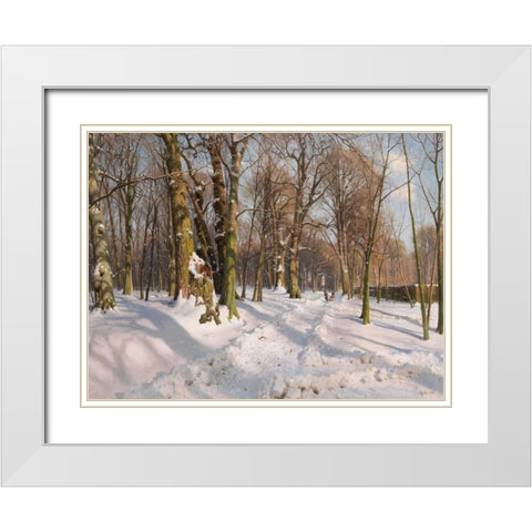Snowy forest road in sunlight White Modern Wood Framed Art Print with Double Matting by Monsted, Peder
