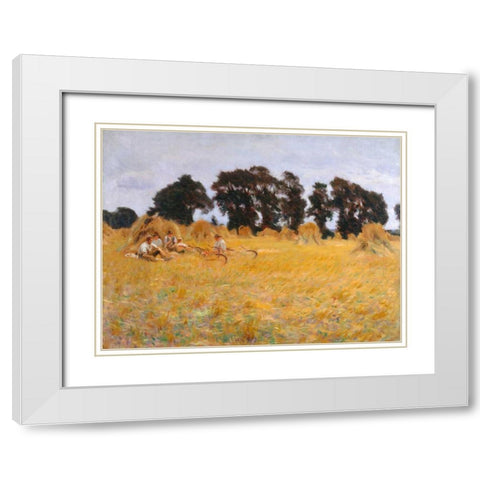 Reapers resting in a Wheat Field  White Modern Wood Framed Art Print with Double Matting by Sargent, John Singer
