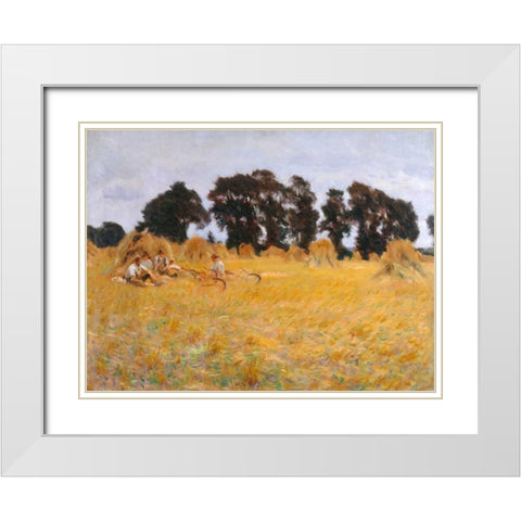 Reapers resting in a Wheat Field  White Modern Wood Framed Art Print with Double Matting by Sargent, John Singer