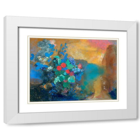 Ophelia among the flowers White Modern Wood Framed Art Print with Double Matting by Redon, Odilon