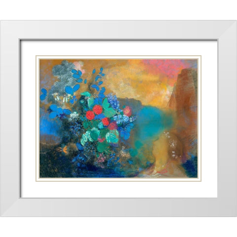 Ophelia among the flowers White Modern Wood Framed Art Print with Double Matting by Redon, Odilon