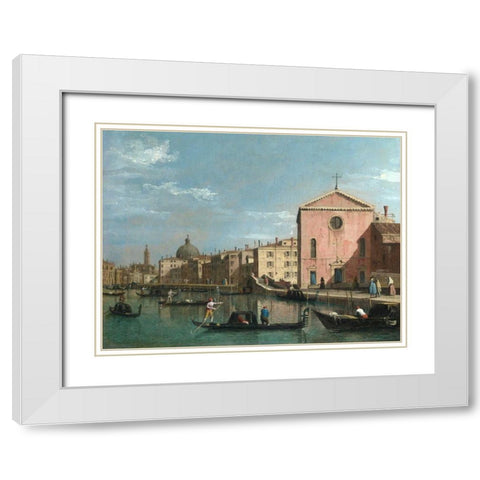 The Grand Canal facing Santa Croce, Venice White Modern Wood Framed Art Print with Double Matting by Follower of Canaletto