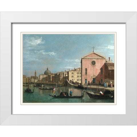 The Grand Canal facing Santa Croce, Venice White Modern Wood Framed Art Print with Double Matting by Follower of Canaletto