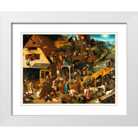 The Dutch Proverbs White Modern Wood Framed Art Print with Double Matting by Bruegel the Elder, Pieter
