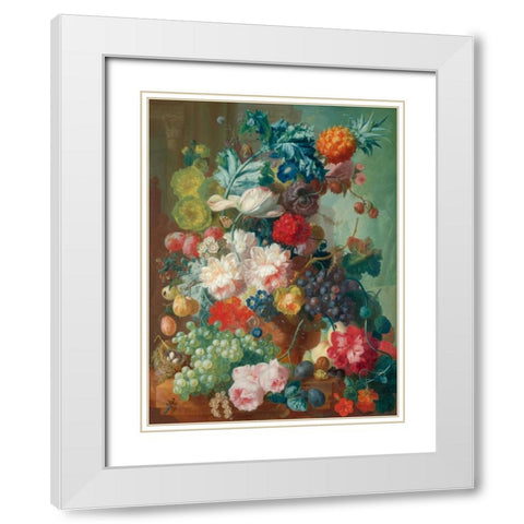 Fruit and Flowers in a terracotta Vase White Modern Wood Framed Art Print with Double Matting by Van Os, Jan