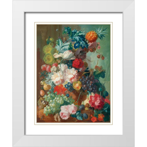 Fruit and Flowers in a terracotta Vase White Modern Wood Framed Art Print with Double Matting by Van Os, Jan