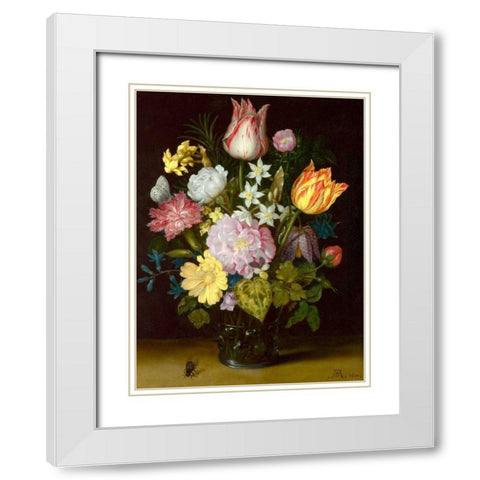 Flowers in a glass vase White Modern Wood Framed Art Print with Double Matting by Bosschaert the Elder, Ambrosius