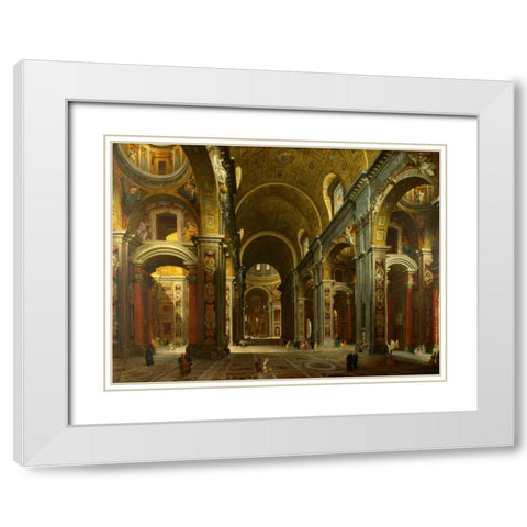 The interior of St Peters, Rome White Modern Wood Framed Art Print with Double Matting by Paolo Panini, Giovanni