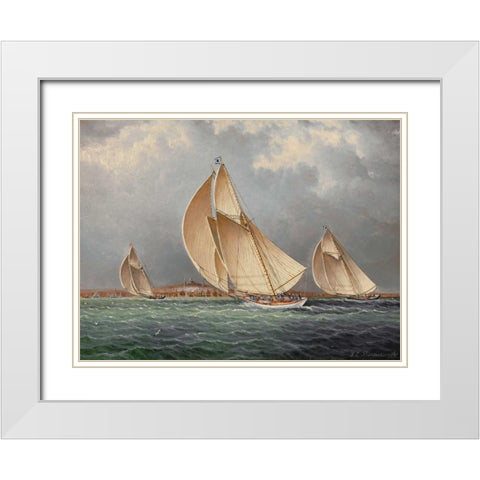 Yachting in Boston Harbor White Modern Wood Framed Art Print with Double Matting by Buttersworth, James E.