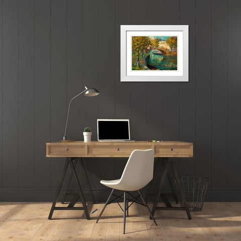 Overlooking the canal White Modern Wood Framed Art Print with Double Matting by Linde, Ossip Leonovitch