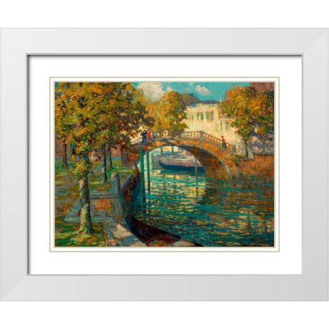Overlooking the canal White Modern Wood Framed Art Print with Double Matting by Linde, Ossip Leonovitch