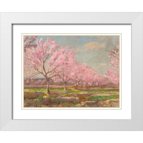Peach orchard on Mavericks farm White Modern Wood Framed Art Print with Double Matting by Onderdonk, Julian