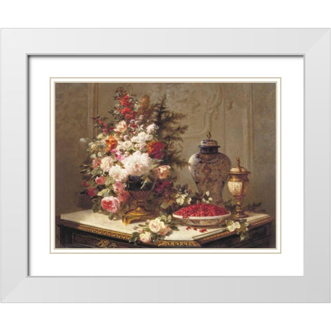 Floral composition on a table (detail) White Modern Wood Framed Art Print with Double Matting by Robie, Jean-Baptiste