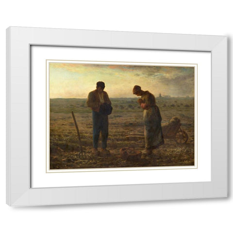 The Angelus White Modern Wood Framed Art Print with Double Matting by Millet, Jean-Francois