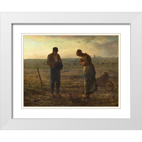 The Angelus White Modern Wood Framed Art Print with Double Matting by Millet, Jean-Francois
