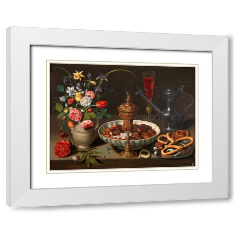 Still Life of Flowers and Dried Fruit White Modern Wood Framed Art Print with Double Matting by Peeters, Clara