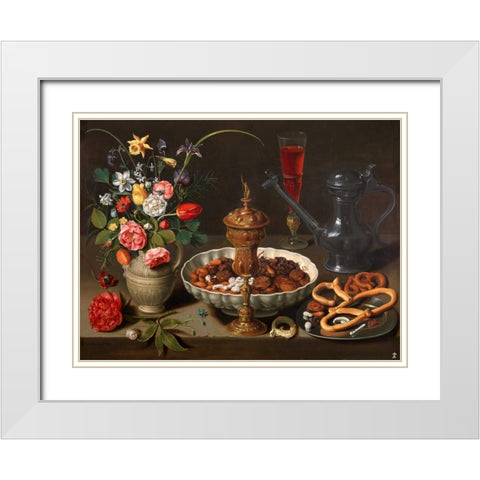 Still Life of Flowers and Dried Fruit White Modern Wood Framed Art Print with Double Matting by Peeters, Clara