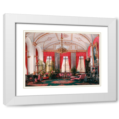 Interiors of the Winter Palace: the Raspberry Study White Modern Wood Framed Art Print with Double Matting by Hau, Edward Petrovich