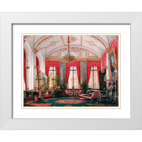 Interiors of the Winter Palace: the Raspberry Study White Modern Wood Framed Art Print with Double Matting by Hau, Edward Petrovich