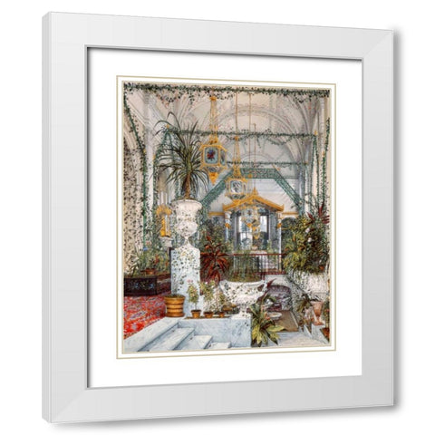 Interiors of the Winter Palace: the Winter Garden White Modern Wood Framed Art Print with Double Matting by Ukhtomsky, Konstantin Andreyevich