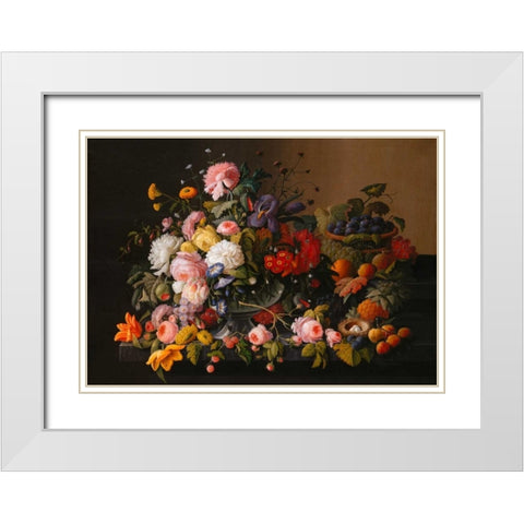 Flowers and Fruits White Modern Wood Framed Art Print with Double Matting by Roesen, Severin