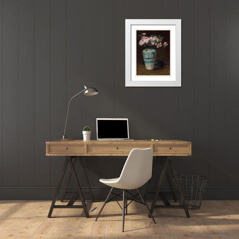 Pink Azalea â€“ Chinese Vase White Modern Wood Framed Art Print with Double Matting by Merritt Chase, William