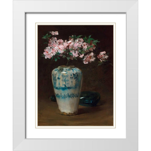 Pink Azalea â€“ Chinese Vase White Modern Wood Framed Art Print with Double Matting by Merritt Chase, William
