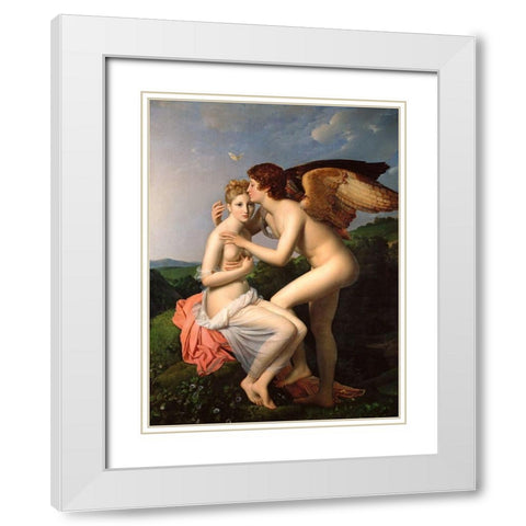 Cupid and Psyche White Modern Wood Framed Art Print with Double Matting by Gerard, Francois Pascal Simon