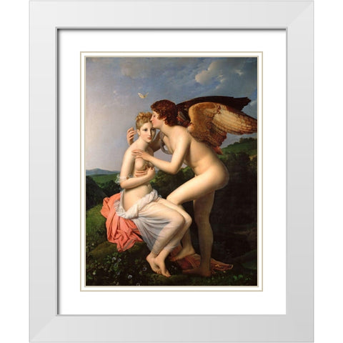 Cupid and Psyche White Modern Wood Framed Art Print with Double Matting by Gerard, Francois Pascal Simon