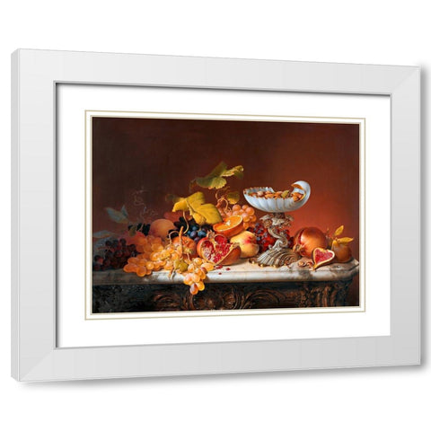 Natura morta con frutta White Modern Wood Framed Art Print with Double Matting by Johann Wilhelm, Preyer