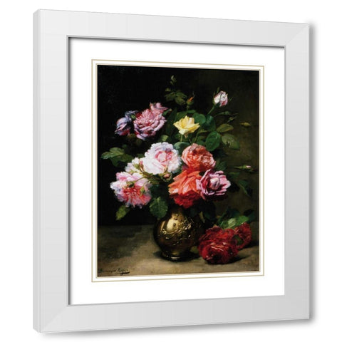 Painting of Roses in a Vase White Modern Wood Framed Art Print with Double Matting by Rozier, Dominique