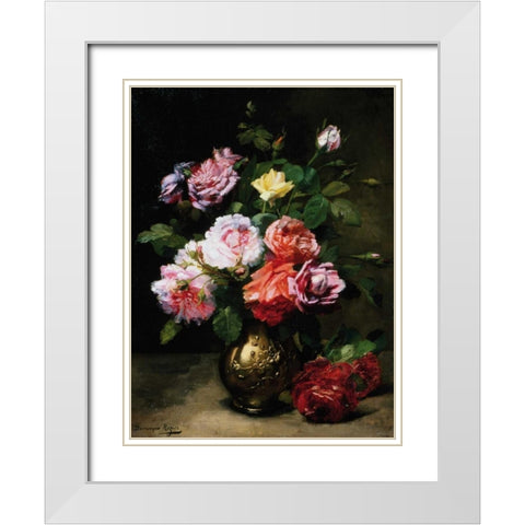 Painting of Roses in a Vase White Modern Wood Framed Art Print with Double Matting by Rozier, Dominique