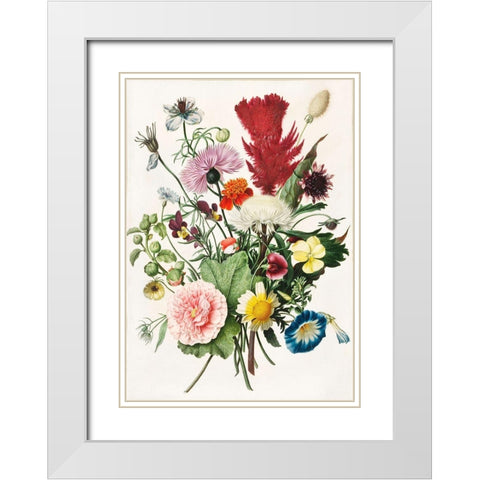 Bouquet of Flowers White Modern Wood Framed Art Print with Double Matting by Anonymous
