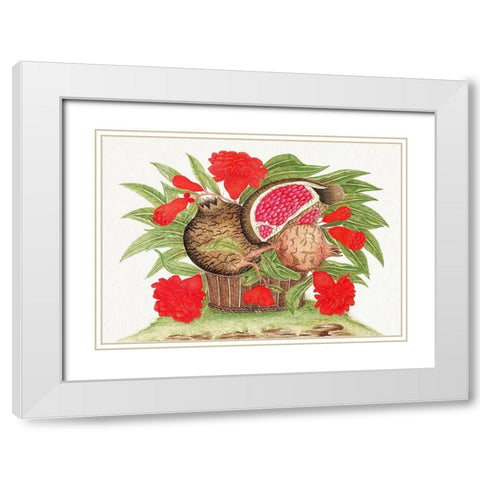 Basket of pomegranates White Modern Wood Framed Art Print with Double Matting by Anonymous