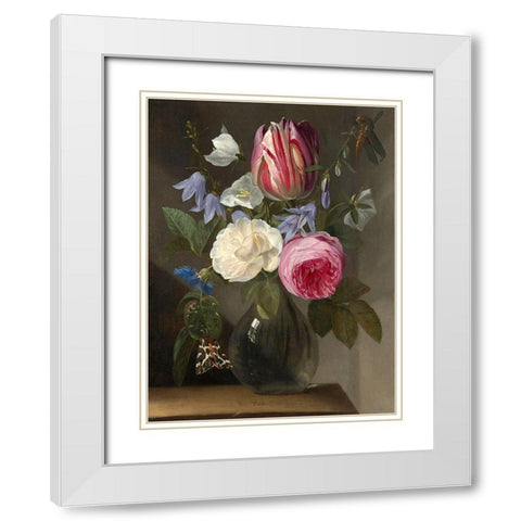 Roses and a Tulip in a Glass Vase White Modern Wood Framed Art Print with Double Matting by van Thielen, Jan Philips