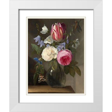 Roses and a Tulip in a Glass Vase White Modern Wood Framed Art Print with Double Matting by van Thielen, Jan Philips
