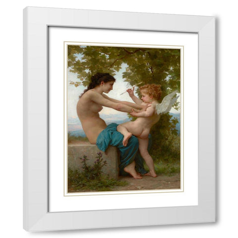 A Young Girl Defending Herself against Eros White Modern Wood Framed Art Print with Double Matting by Bouguereau, William-Adolphe