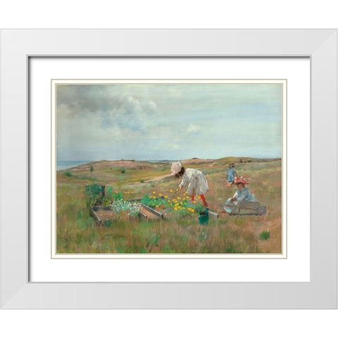 Gathering Flowers-Shinnecock-Long Island White Modern Wood Framed Art Print with Double Matting by Chase, William Merritt