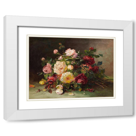 Bouquet de roses White Modern Wood Framed Art Print with Double Matting by Cauchois, Eugene Henri