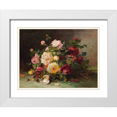 Bouquet de roses White Modern Wood Framed Art Print with Double Matting by Cauchois, Eugene Henri