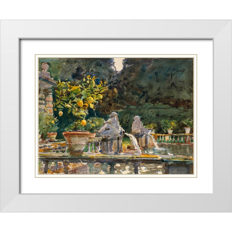 Villa di Marlia, Lucca (A Fountain) White Modern Wood Framed Art Print with Double Matting by Sargent, John Singer