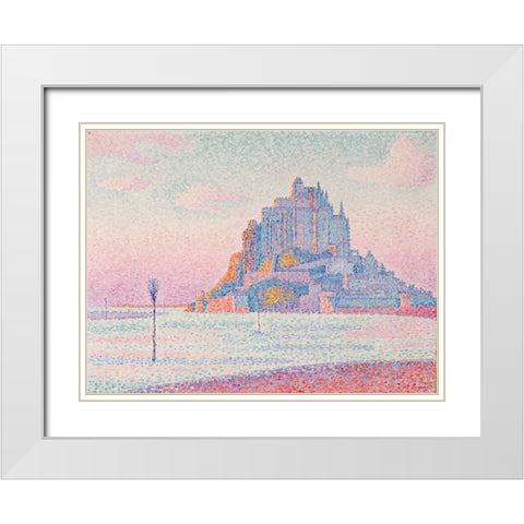 Mont Saint-Michel, Setting Sun White Modern Wood Framed Art Print with Double Matting by Signac, Paul