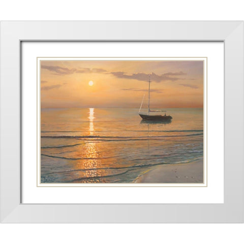 Mattino sul mare White Modern Wood Framed Art Print with Double Matting by Galasso, Adriano