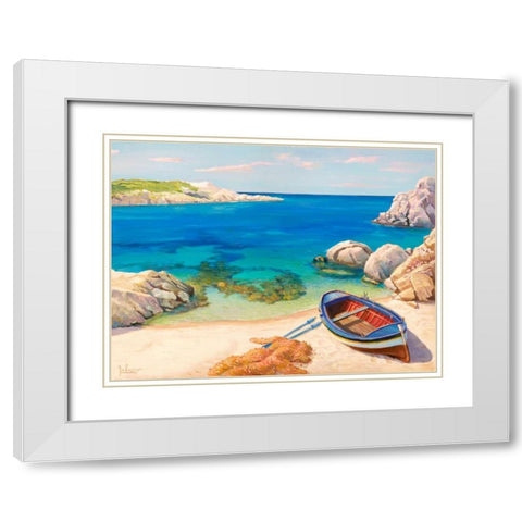 Sardegna White Modern Wood Framed Art Print with Double Matting by Galasso, Adriano