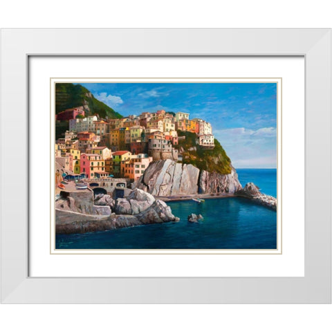 Manarola-Le Cinque Terre White Modern Wood Framed Art Print with Double Matting by Galasso, Adriano
