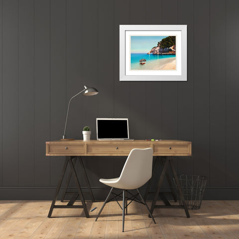 Baia mediterranea White Modern Wood Framed Art Print with Double Matting by Galasso, Adriano