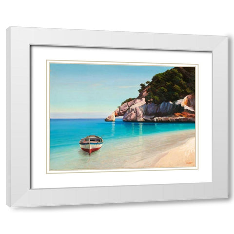 Baia mediterranea White Modern Wood Framed Art Print with Double Matting by Galasso, Adriano
